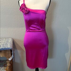 Bright Fuscia Pink Retro Style Satin Dress